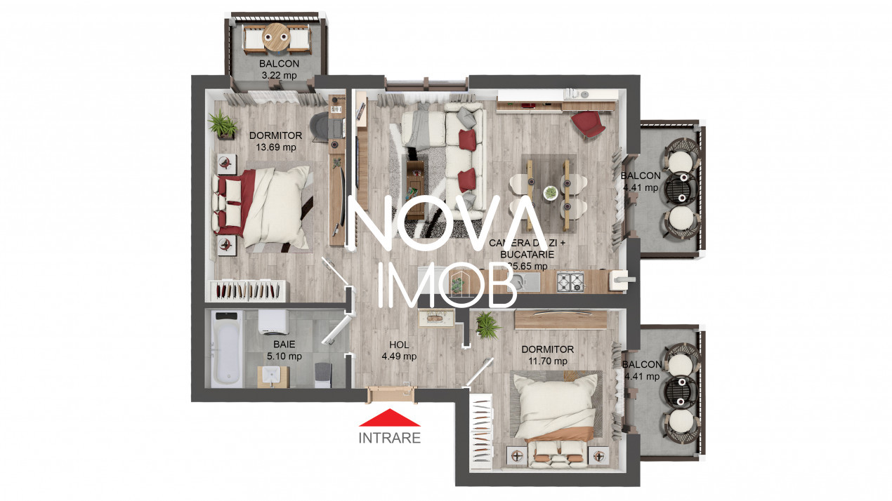 Apartament 3 camere, 61 mp, 3 balcoane, Selimbar