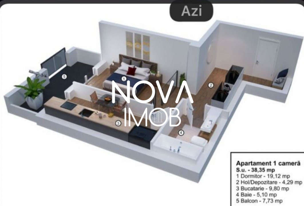 Apartament cu 1 camera + parcare subterana, Str. Ogorului, Sibiu