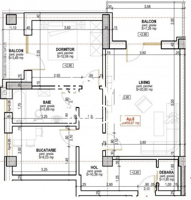 Apartament 2 camere - decomandat - 2 balcoane - Str. Doamna Stanca